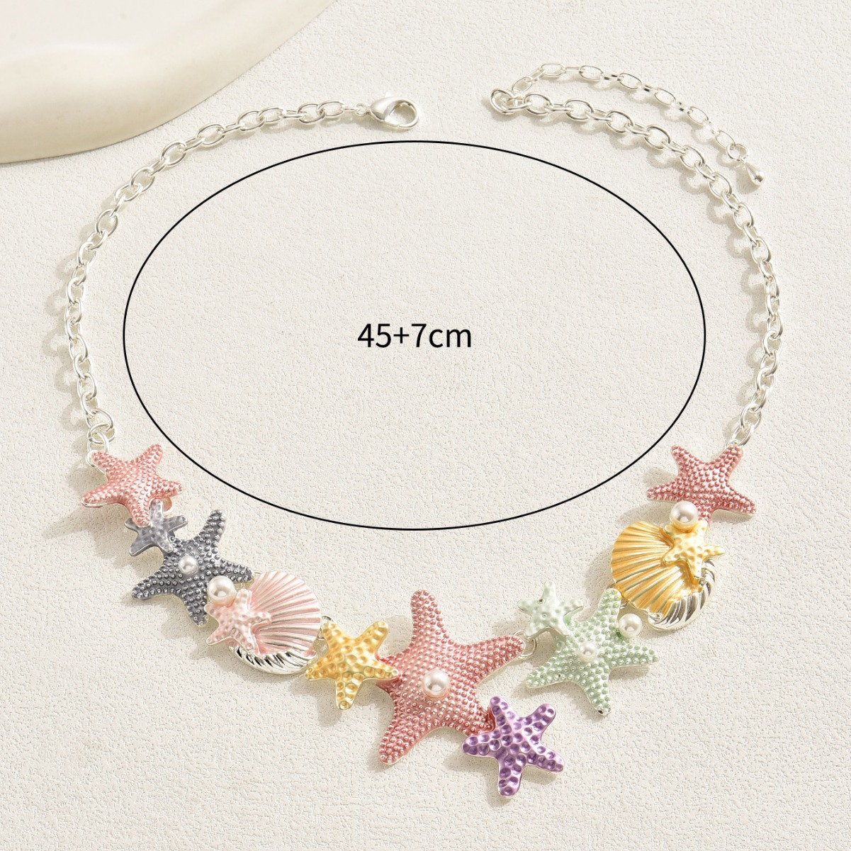 INS-Inspired Long Star & Shell Pendant Necklace – Pearl Inlay & Enamel Design for a Chic Layered Look