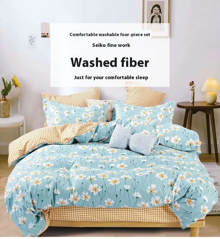 Soft Washed Microfiber Bedding Set | 4-Piece Floral Design Duvet Cover Set