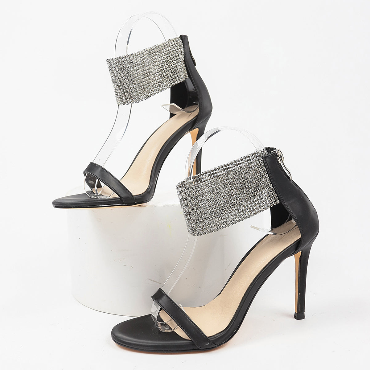 Sexy High Heeled Rhinestone Sandals Elegant Open Toe ankle strap Stiletto Heel Wedding Dress Shoes