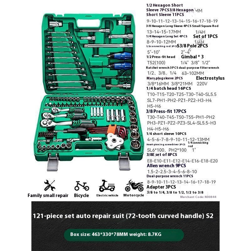 121Piece Industrial Grade Tool Set High Quality Multi Function Home Auto Repair Kit