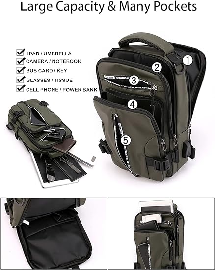 🔥🔥Sling Backpack Crossbody Shoulder Chest Bag with USB Cable🔥🔥