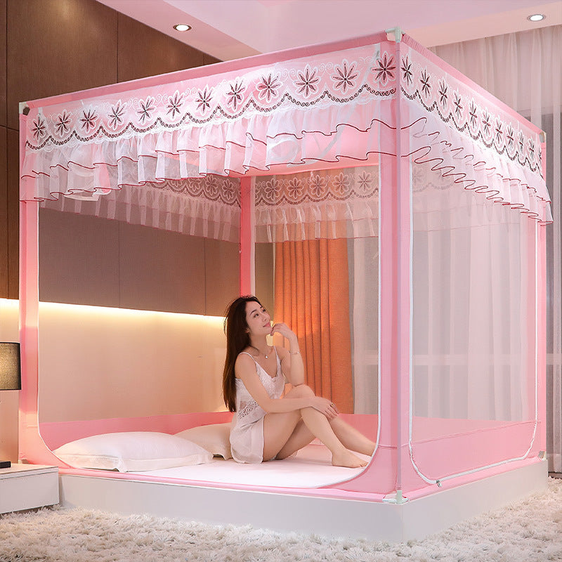 Luxury Embroidered Zippered Canopy Mosquito Net with Lacquered Frame