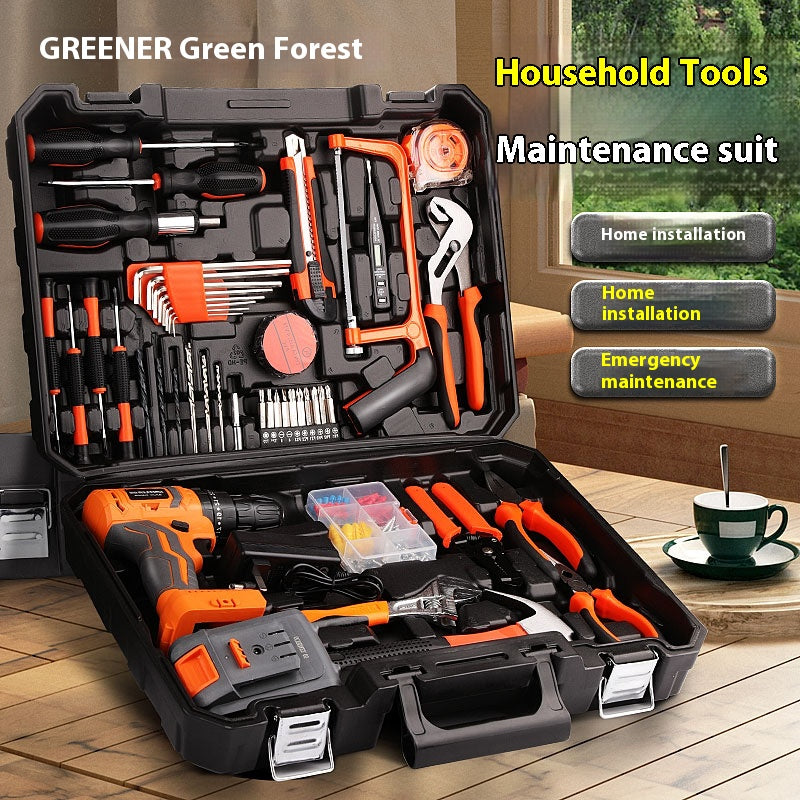 Home Multi Function Tool Set  Universal Repair Kit with Cordless Brushless Drill