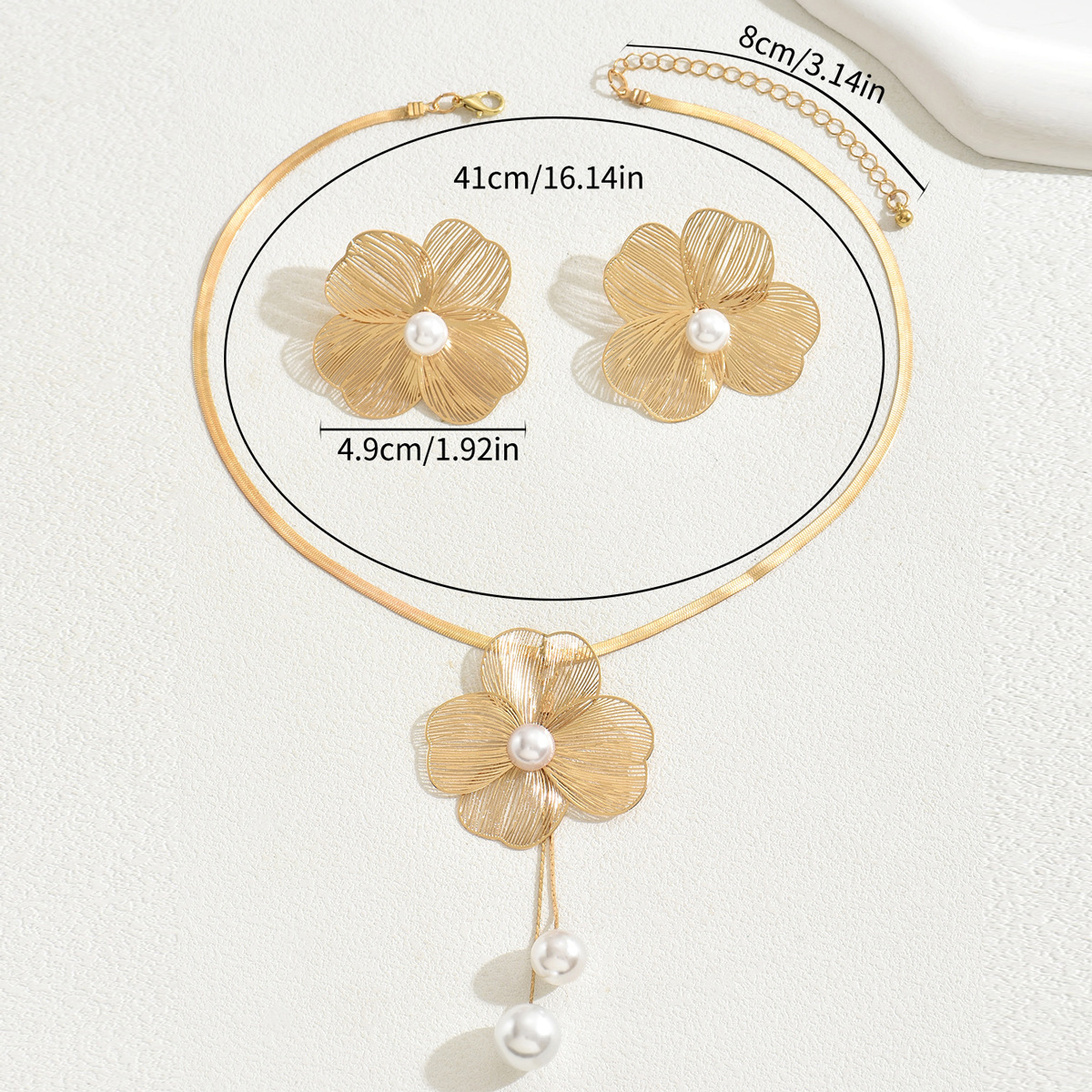 Elegant Floral Pearl Jewelry Set for Women – Unique Long Pendant Necklace with Matching Earrings