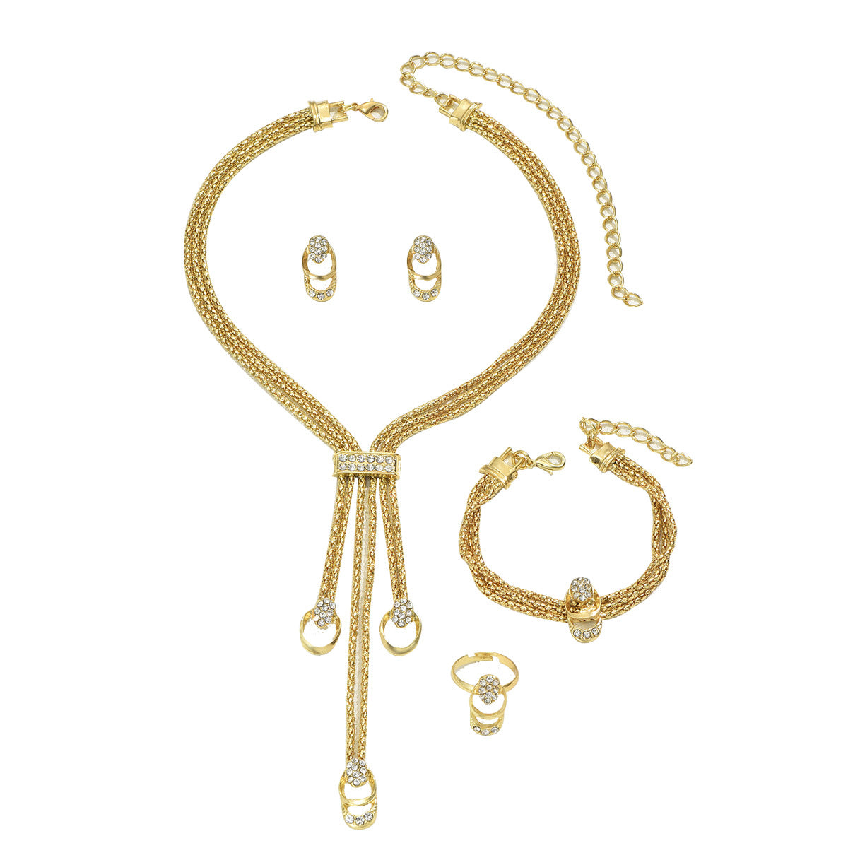 Minimalist Jewelry Set – Necklace, Earrings & Ring | Elegant Design with Sparkling Stones