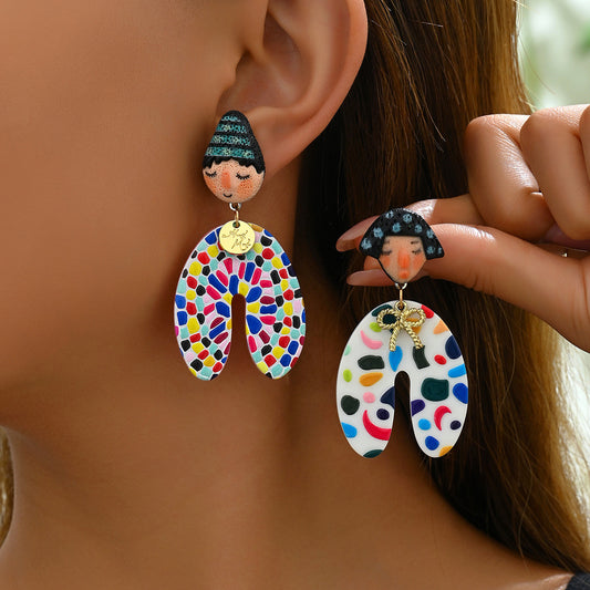 2025 Cartoon Character Stud Earrings – Handcrafted Indie-Style Doll Design for All Genders