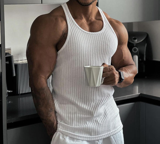 Men's Summer Knit Striped Fitness Tank Top - Slim-Fit Sleeveless Vest