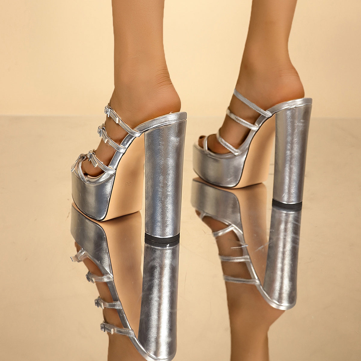 Silk Buckles Women Open Toe High Chunky Heels Thick Platform Dress Slip On Sandals Fashion Summer Shoes