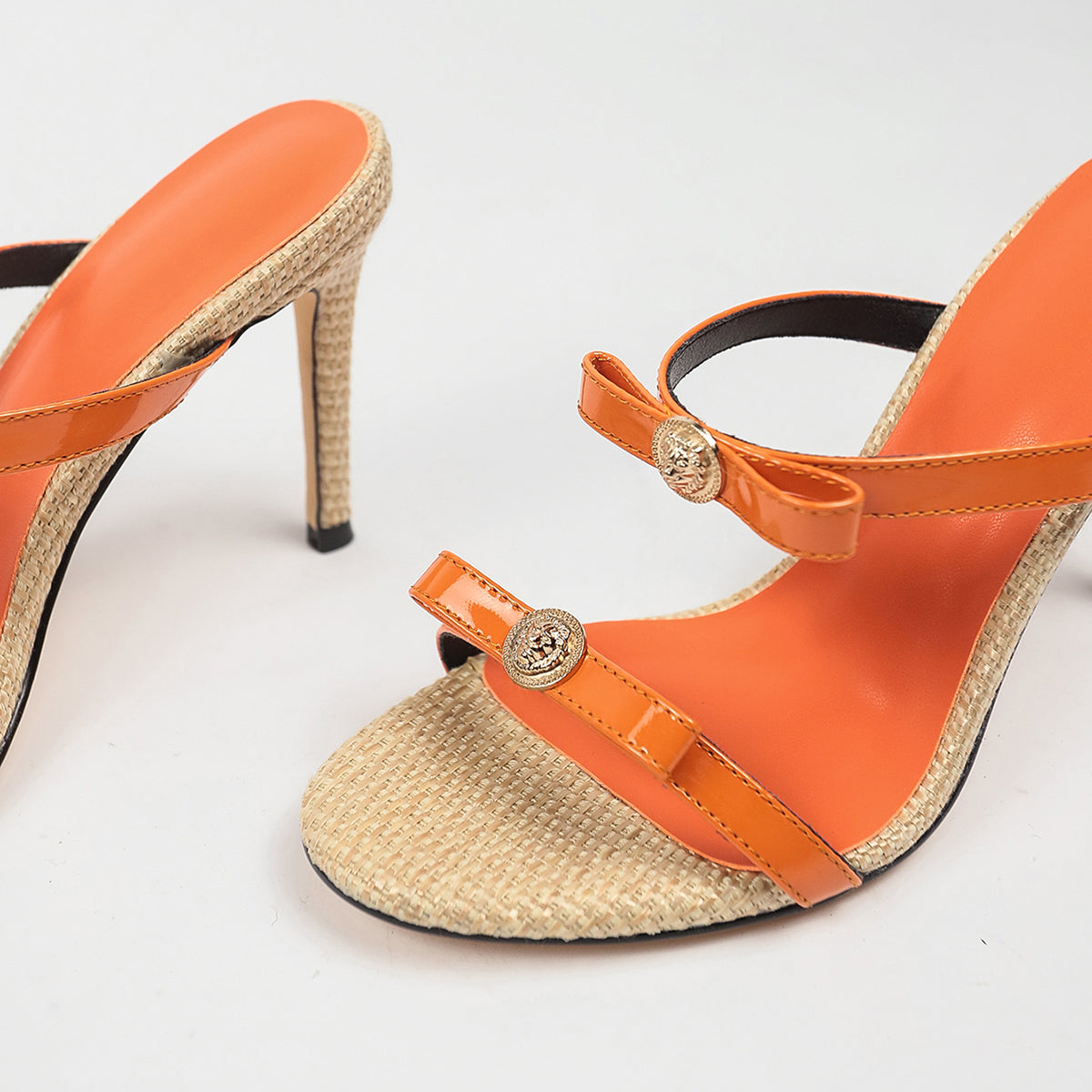 Women’s Stiletto Slide Sandals - Orange Open Toe High Heels with Buckle Strap