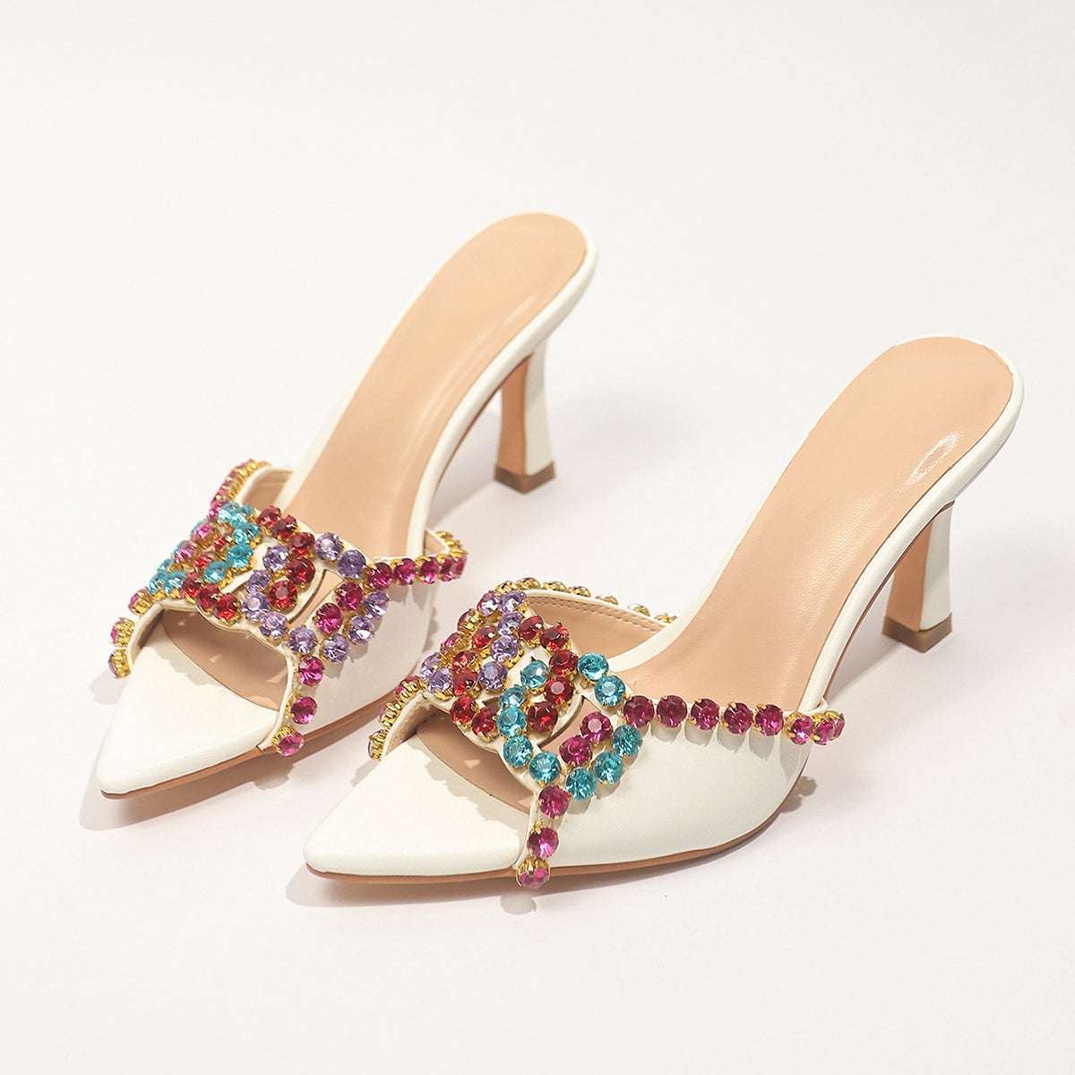 Women's Peep Toe High Heeled Mule Sandals Sexy Pointy Toe Stiletto Heels Slide Sandal Stage Show Catwalk Shoes