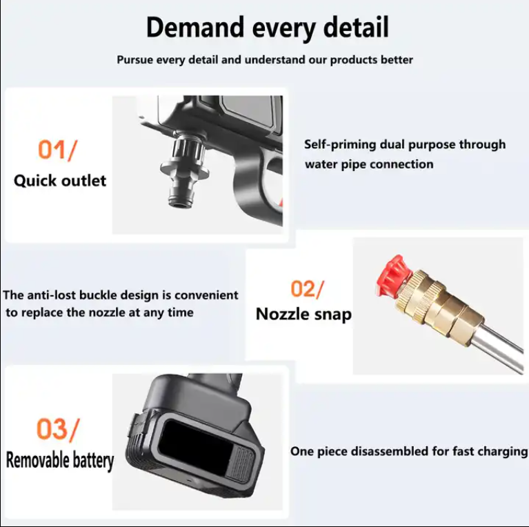Car Washing Machine Water Spray Gun Car Wash Wireless Lithium Battery Portable High Pressure Car Washer