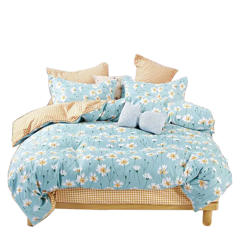 Soft Washed Microfiber Bedding Set | 4-Piece Floral Design Duvet Cover Set