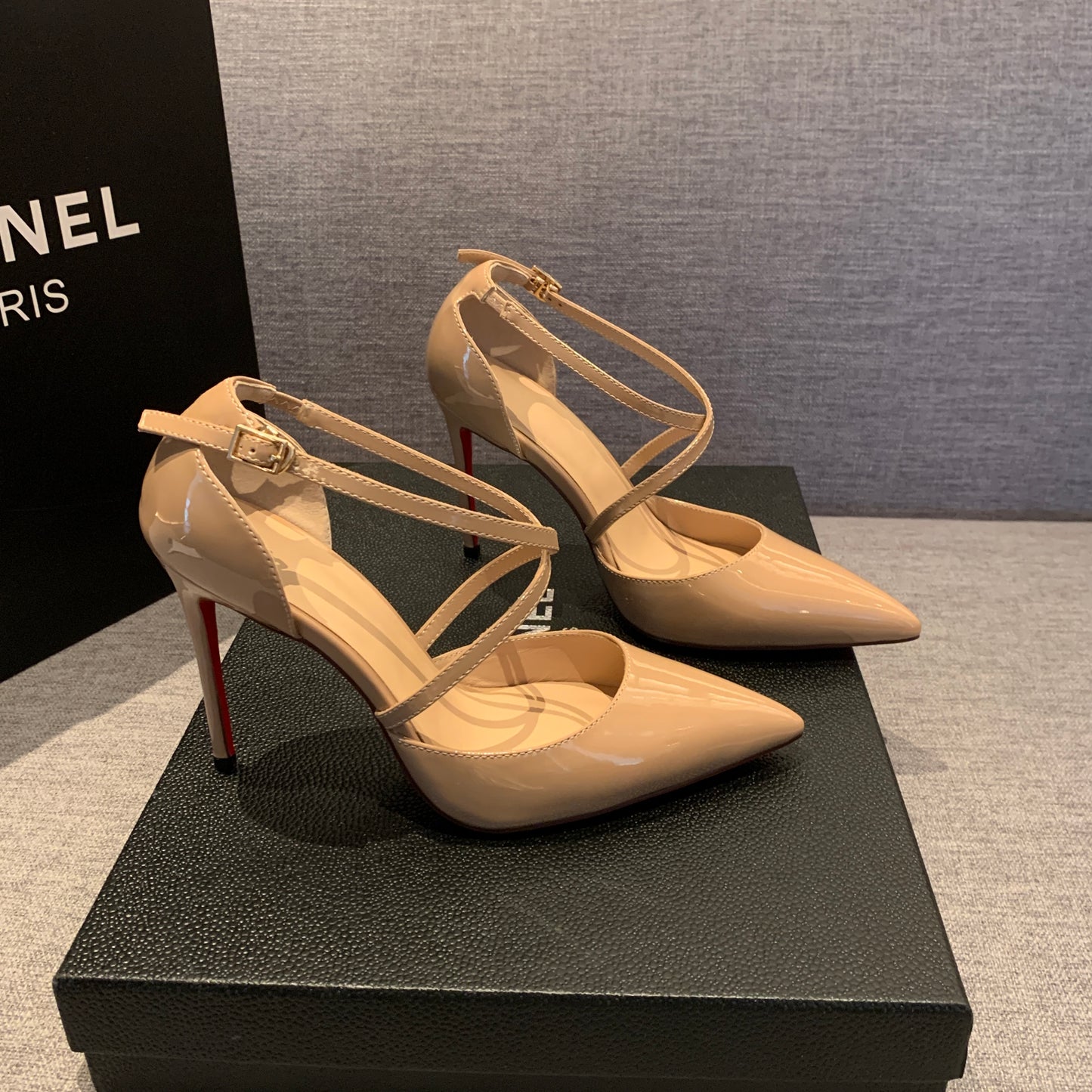 Pointed Toe High Heels  Stylish Hollow Strap Design with Bright Leather Finish