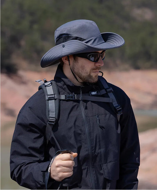 Men's Breathable Wide Brim Sun Hat - UV Protection Bucket Hat for Fishing & Hiking
