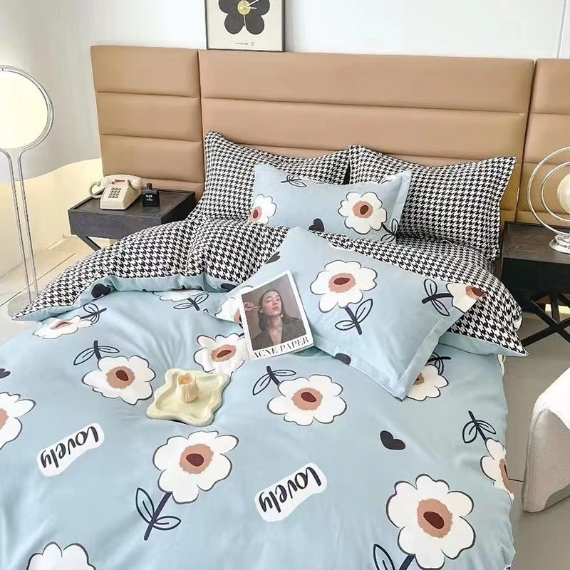 Soft Washed Microfiber Bedding Set | 4-Piece Floral Design Duvet Cover Set