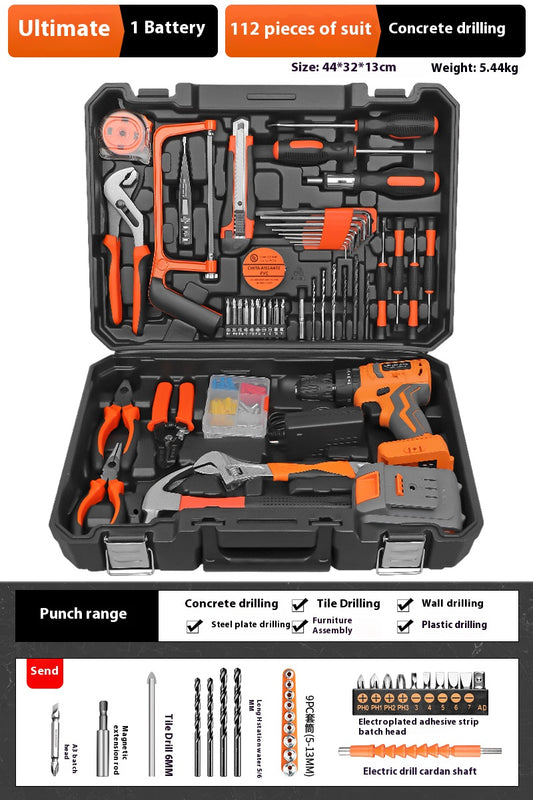 Home Multi Function Tool Set  Universal Repair Kit with Cordless Brushless Drill