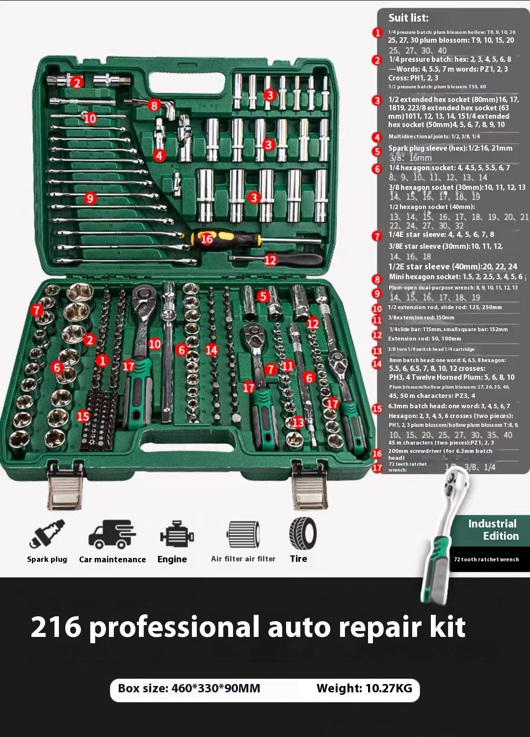 216Piece Multi Function Socket Wrench Set  Ratchet  Hand Tools for Car  Home Repairs