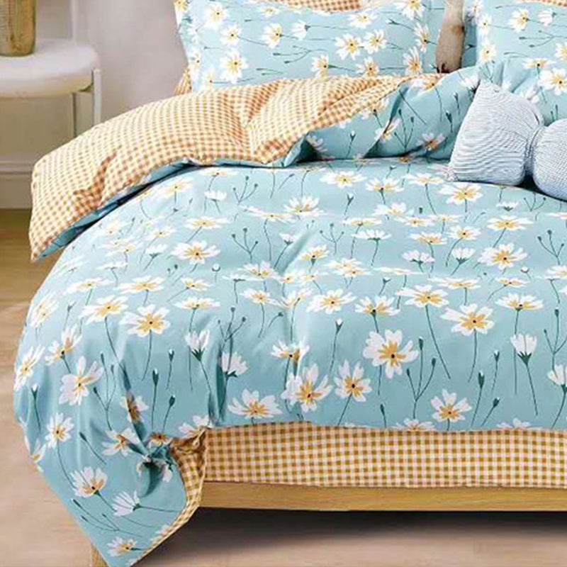 Soft Washed Microfiber Bedding Set | 4-Piece Floral Design Duvet Cover Set