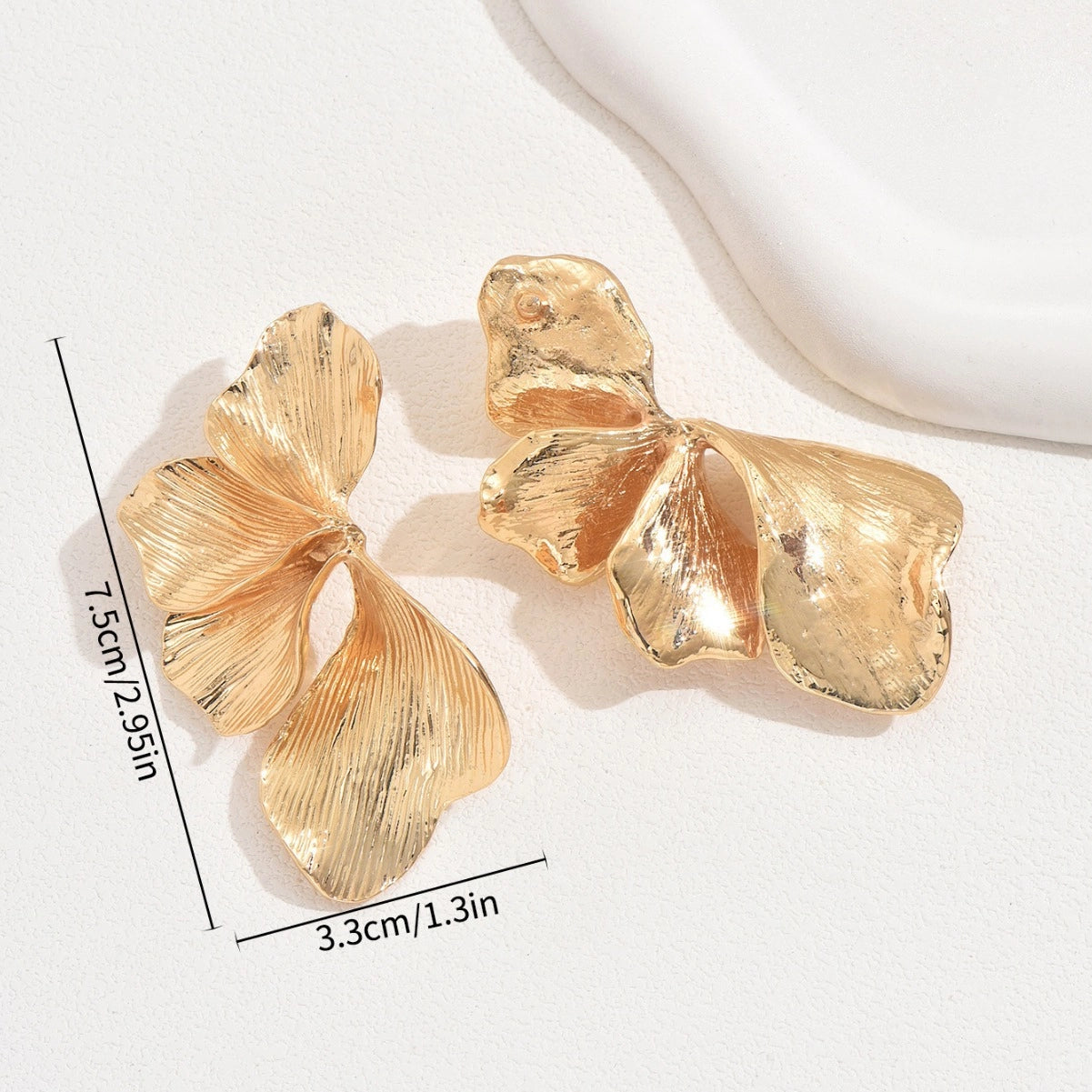 Modern Floral Drop Earrings for Women – Bold Layered Metal Petal Design in Minimalist Style
