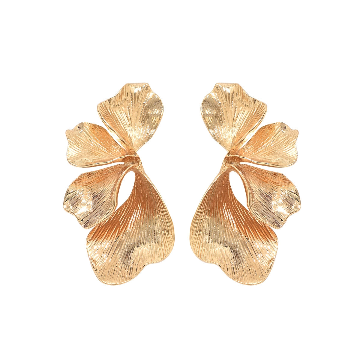 Modern Floral Drop Earrings for Women – Bold Layered Metal Petal Design in Minimalist Style