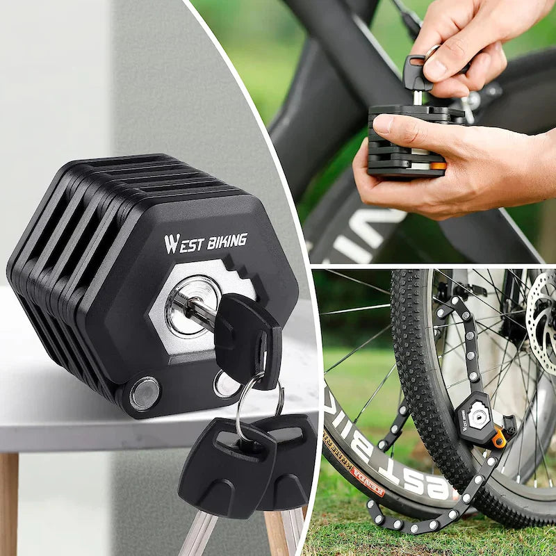 Foldable Bike Lock with Keys - Anti-Theft Alloy U-Lock and Chain