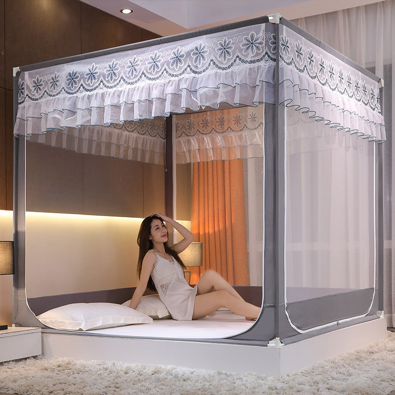 Luxury Embroidered Zippered Canopy Mosquito Net with Lacquered Frame