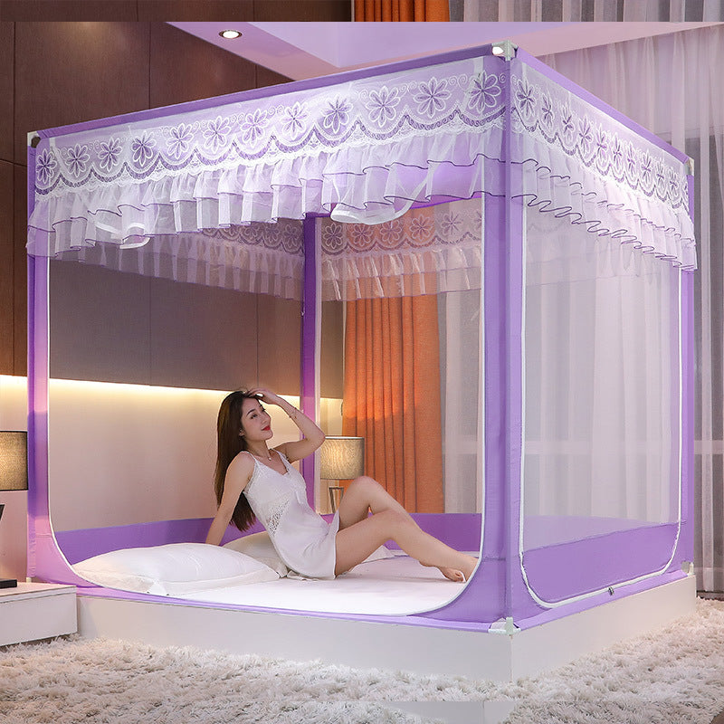 Luxury Embroidered Zippered Canopy Mosquito Net with Lacquered Frame